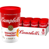 Campbell's front packaging showing butternut squash and sweet potato, convenient single-serve