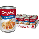 Campbell's chicken gravy front packaging shows serving suggestion and convenience