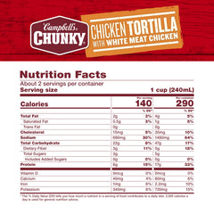 Campbell’s Chunky close-up of label highlighting chicken tortilla flavor