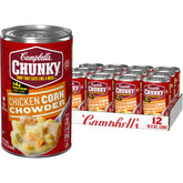 Campbell’s Chunky front packaging showing can and brand, highlights hearty meal convenience