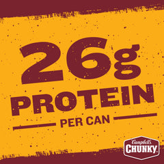 Close-up of Campbell’s Chunky chili beans and meat texture, hearty protein-rich bite