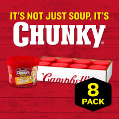 Campbell’s Chunky close-up of dumplings and chicken highlighting hearty texture benefit