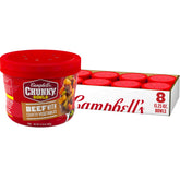 Campbell’s Chunky front packaging showing hearty beef and vegetables for filling convenience