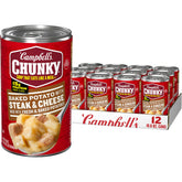 Campbell’s Chunky front packaging showing 18.8 oz can and bold branding, convenient meal