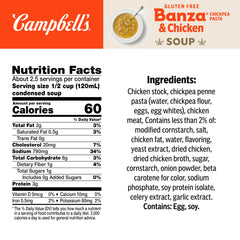 Campbell's label detail highlighting condensed formula and antibiotic-free chicken benefit