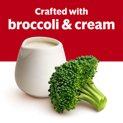 Campbell's creamy broccoli soup poured into bowl ready to serve and enjoy