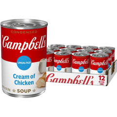 Campbell's can front view showing label and unsalted cream of chicken - convenient pantry staple