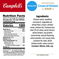 Close-up of Campbell's label details highlighting ingredients and no added salt for control