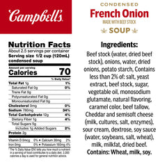 Close-up caramelized onions texture in Campbell's soup highlighting savory depth