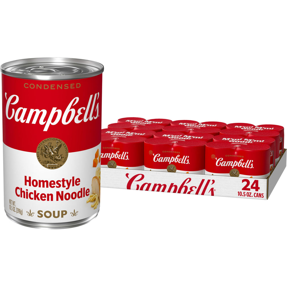 Campbell’s front packaging homestyle chicken noodle showing brand and comfort