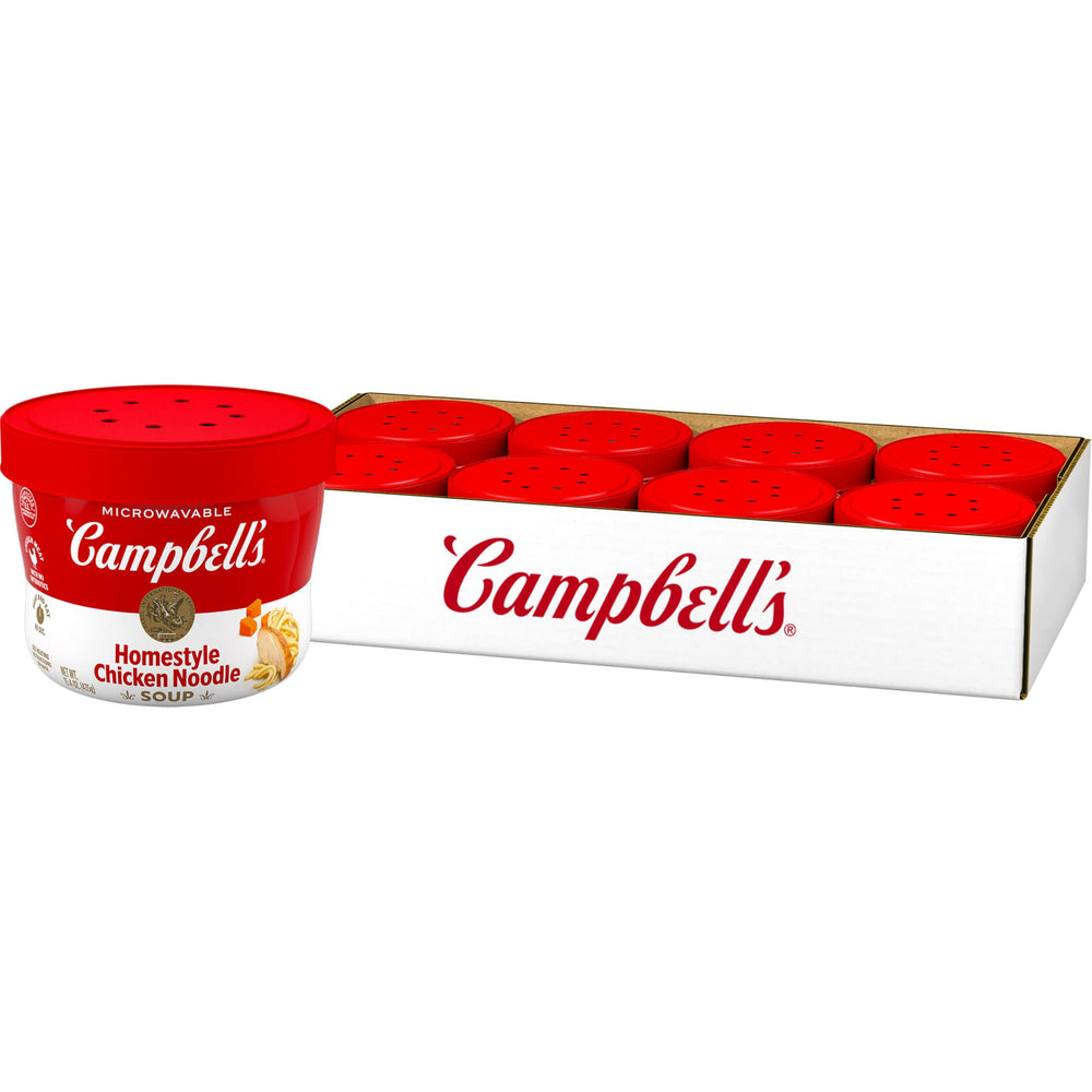Campbell's front packaging showing microwavable bowl and case convenience