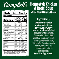Campbell's close-up of soup in can showing chicken and rotini for appetizing texture