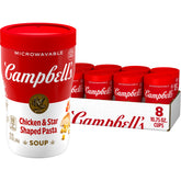 Campbell's front pack showing eight microwavable cups and labeling for convenience
