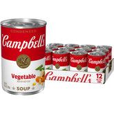 Campbell's condensed vegetable soup with beef stock front packaging showing brand and label, convenient pantry staple