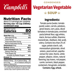 Close-up label of Campbell's can highlighting vegetables and condensed format benefit