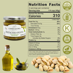 CAMPO D'ORO open jar revealing creamy unsweetened pistachio paste, easy spreadability