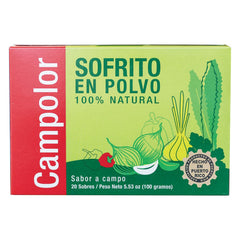 Campolor front packaging showing 20 sobresitos and clear product branding, adds authentic flavor