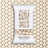 Candy Envy front packaging of 2 lb shimmer white gumballs showing bag and brand benefit of bulk supply