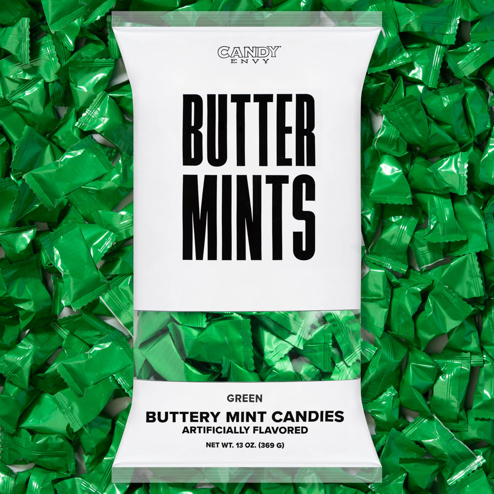 Candy Envy front packaging showing bag and green wrappers for easy event use