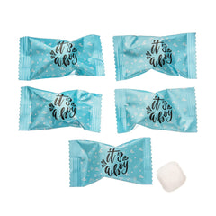 Candy Envy individually wrapped blue buttermints highlighting hygiene and convenience