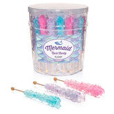 Candy Envy front packaging showing colorful mermaid rock candy sticks and reusable tub benefit display