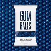 Candy Envy front of bag showing 2 lb bulk blue gumballs and branding benefit