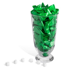 Candy Envy mints beside a ruler showing size and approximate count per 13 oz bag