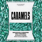 Candy Envy front packaging showing turquoise wrappers and 2 lb bag, convenient supply