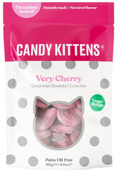 Candy Kittens front pack showing brand and cherry flavor, appealing shelf impact