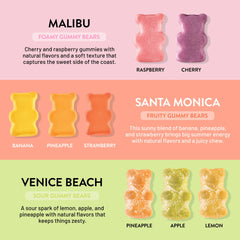 Candy People VegoBears six flavor bags laid out showing assortment convenience benefit