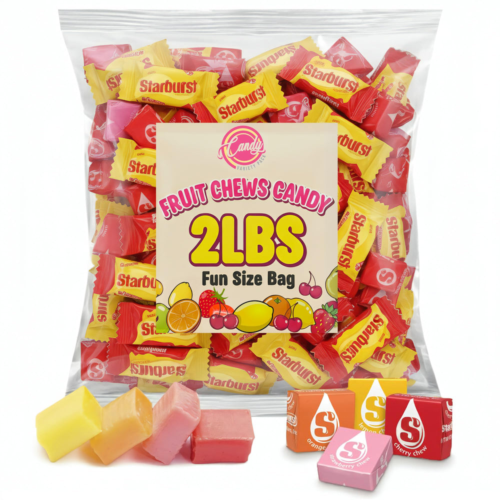 Candy Variety Pack front packaging showing colorful wrapped fruit chews and branding benefit: clear product display