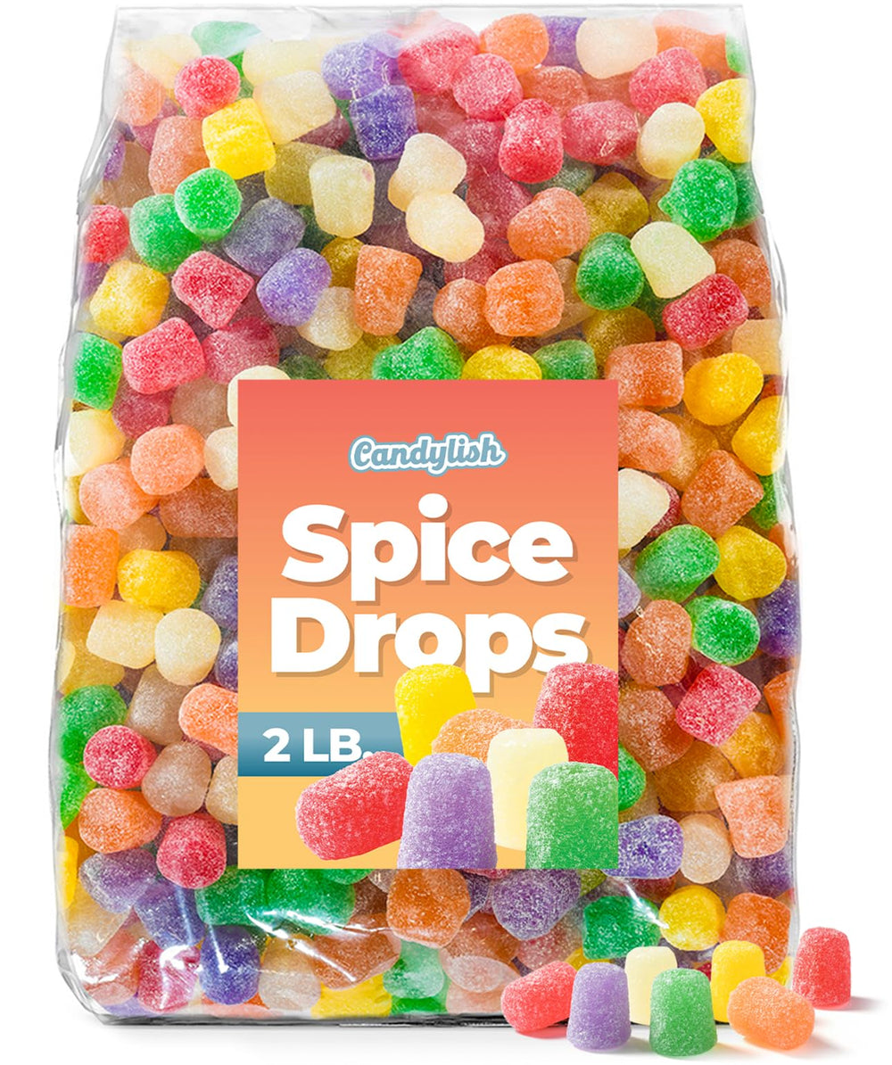 Candylish front packaging showing 2 lb spice drops, ideal for parties