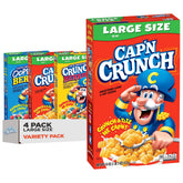 Cap'n Crunch front packaging showing all four large boxes and recognizable logo for pantry-ready convenience