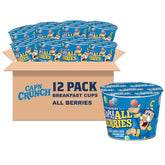 Cap'n Crunch front packaging showing twelve single-serve cups for easy portability