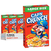 Cap'n Crunch front packaging showing four 18 oz boxes and pantry-ready value