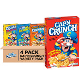 Cap'n Crunch variety pack front view showing four large boxes and convenience