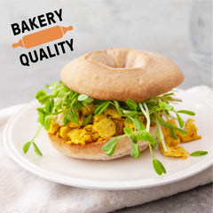 CARBONAUT sliced and toasted bagel top view, highlights crisp exterior and warmth