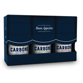 Carbone front packaging showing three-jar variety pack and premium appeal