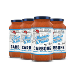Carbone front packaging showing jar and brand benefits for authentic Italian flavor