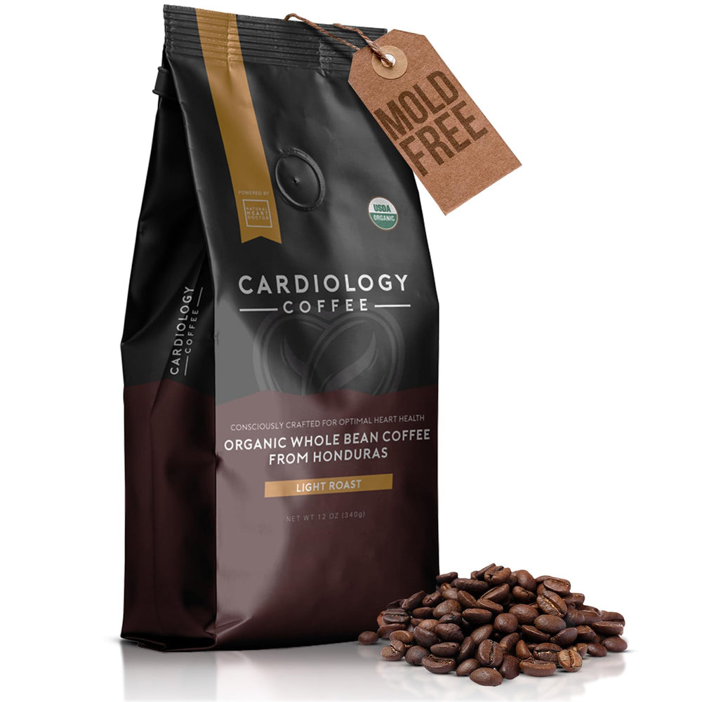 Cardiology Coffee front packaging shows organic seal and bright citrus flavor benefits