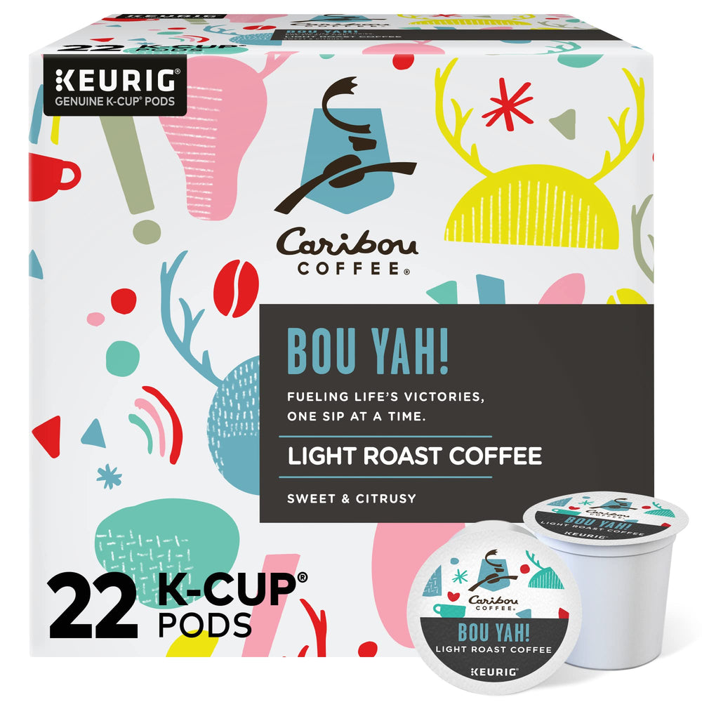 Caribou Coffee Bou-Yah front packaging showing quantity and light roast benefit