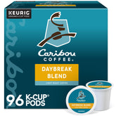 Caribou Coffee front packaging showing Daybreak Morning Blend, convenient supply