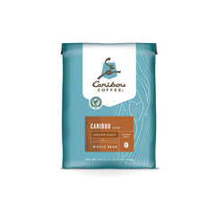 Caribou Coffee whole bean bag front view shows freshness and easy pouring
