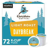 Caribou Coffee front packaging showing Daybreak Morning Blend and benefits