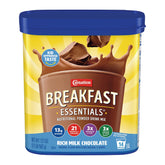 Carnation Breakfast Essentials front canister showing chocolate flavor and resealable lid benefit