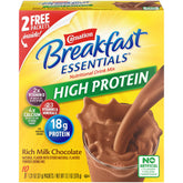 Carnation Breakfast Essentials front packaging showing rich chocolate flavor and quick nutrition