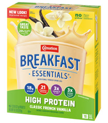 Scoop of Carnation Breakfast Essentials powder ready to mix, convenient portioning benefit