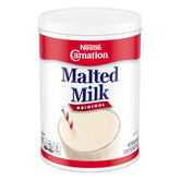 Carnation malted milk front can showing label and packaging benefit