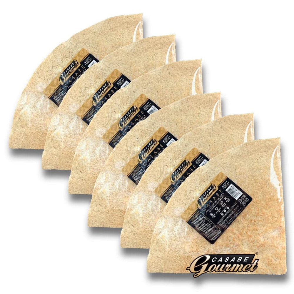 Casabe Gourmet front packaging showing 6-pack and natural branding benefit convenience