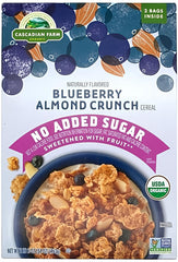 Cascadian Farm front packaging view showing blueberry almond crunch and resealable bag for freshness